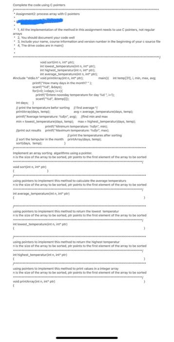 Solved Complete the code using C pointers - Assigrment2: | Chegg.com