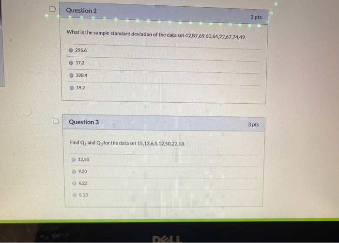 Solved Question 2 3 pts What is the sample standard | Chegg.com