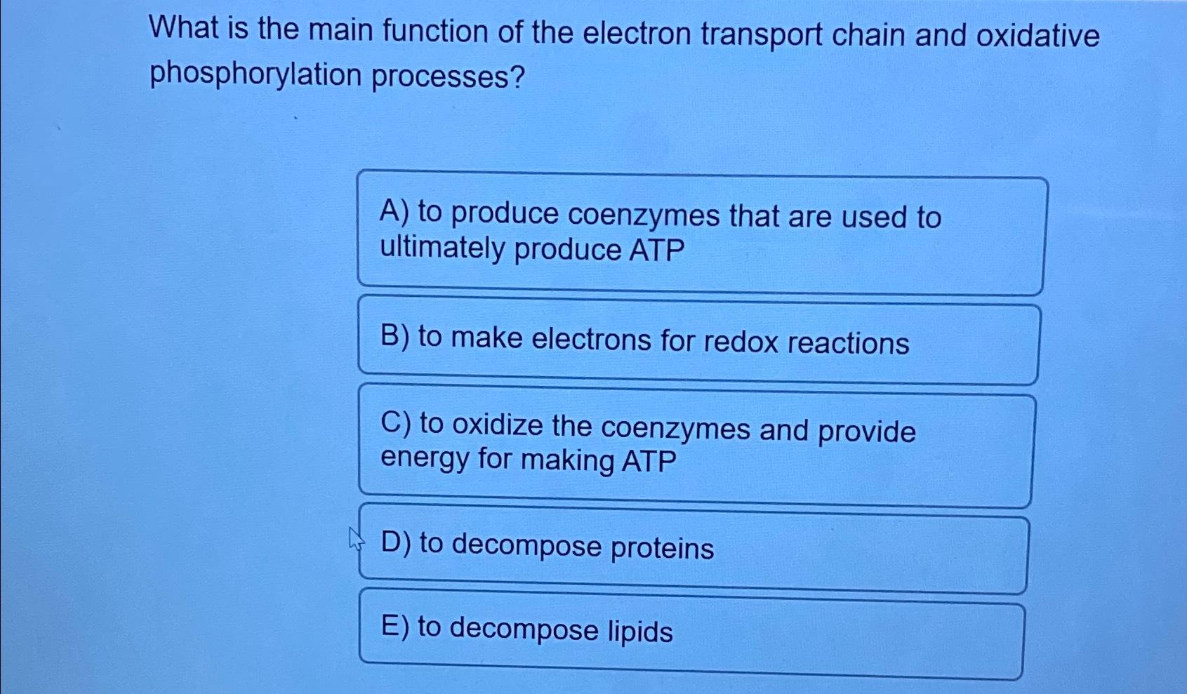 Solved What is the main function of the electron transport | Chegg.com