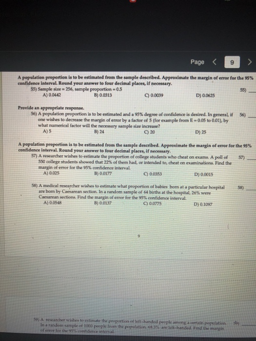 Solved Page A Population Proportion Is To Be Estimated Chegg Com