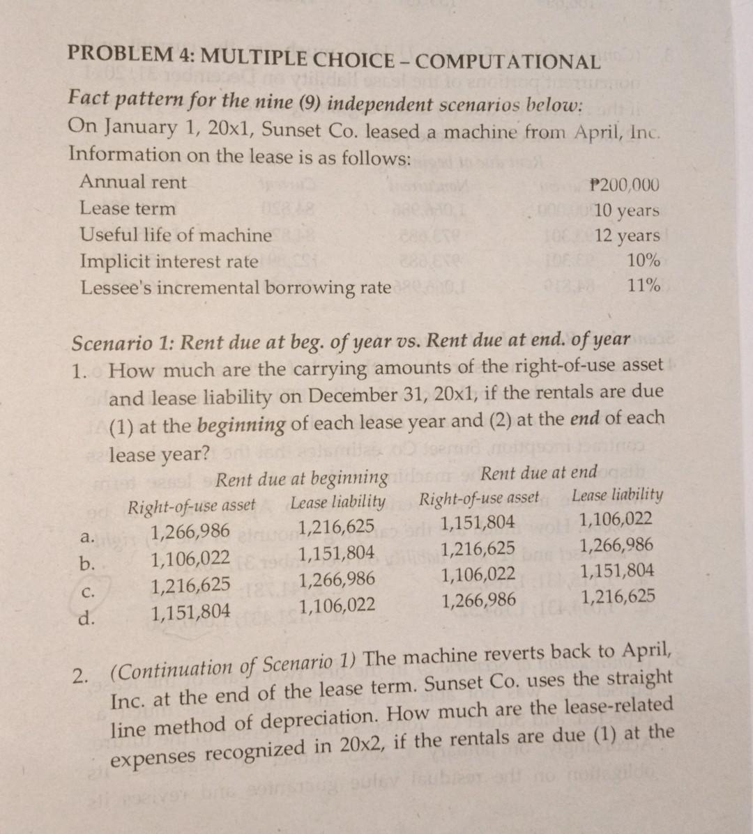 Solved Scenario 2 Residual value guarantee 4. The lease
