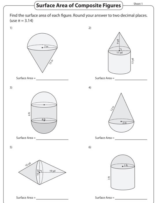 Solved Sheet1 Surface Area of Composite Figures Find the | Chegg.com