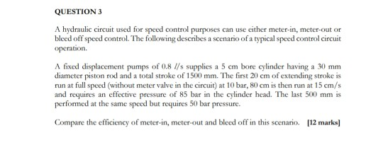 QUESTION 3 A hydraulic circuit used for speed control | Chegg.com