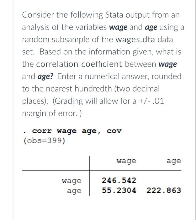 Solved Consider The Following Stata Output From An Analysis | Chegg.com