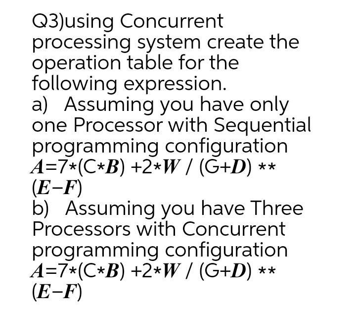 Solved Q3)using Concurrent processing system create the