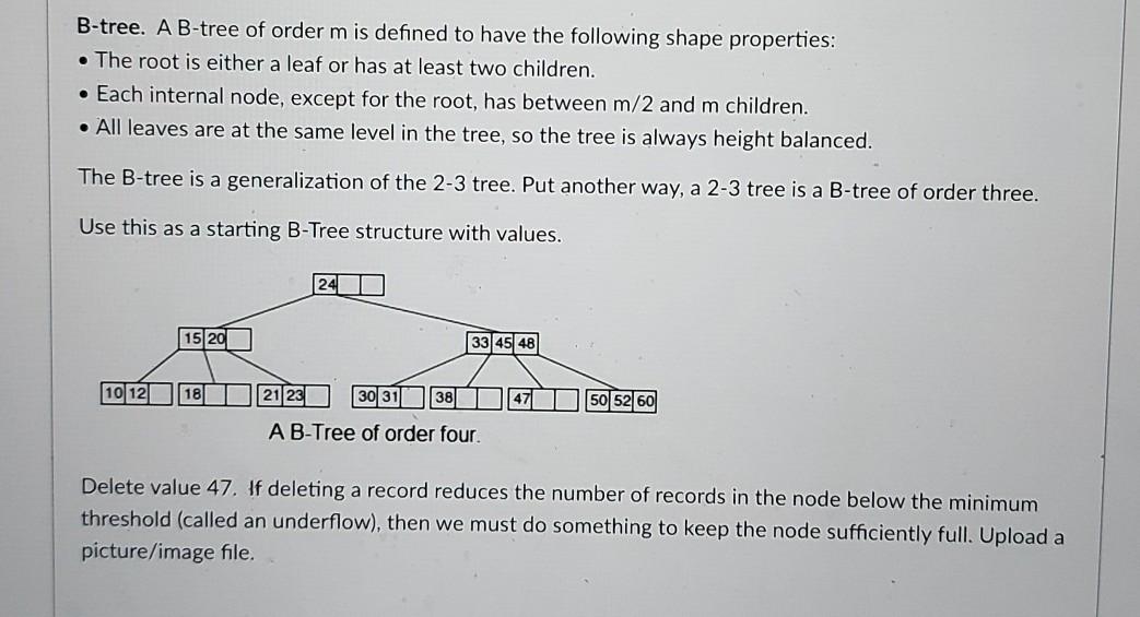 Solved B-tree. A B-tree of order m is defined to have the | Chegg.com