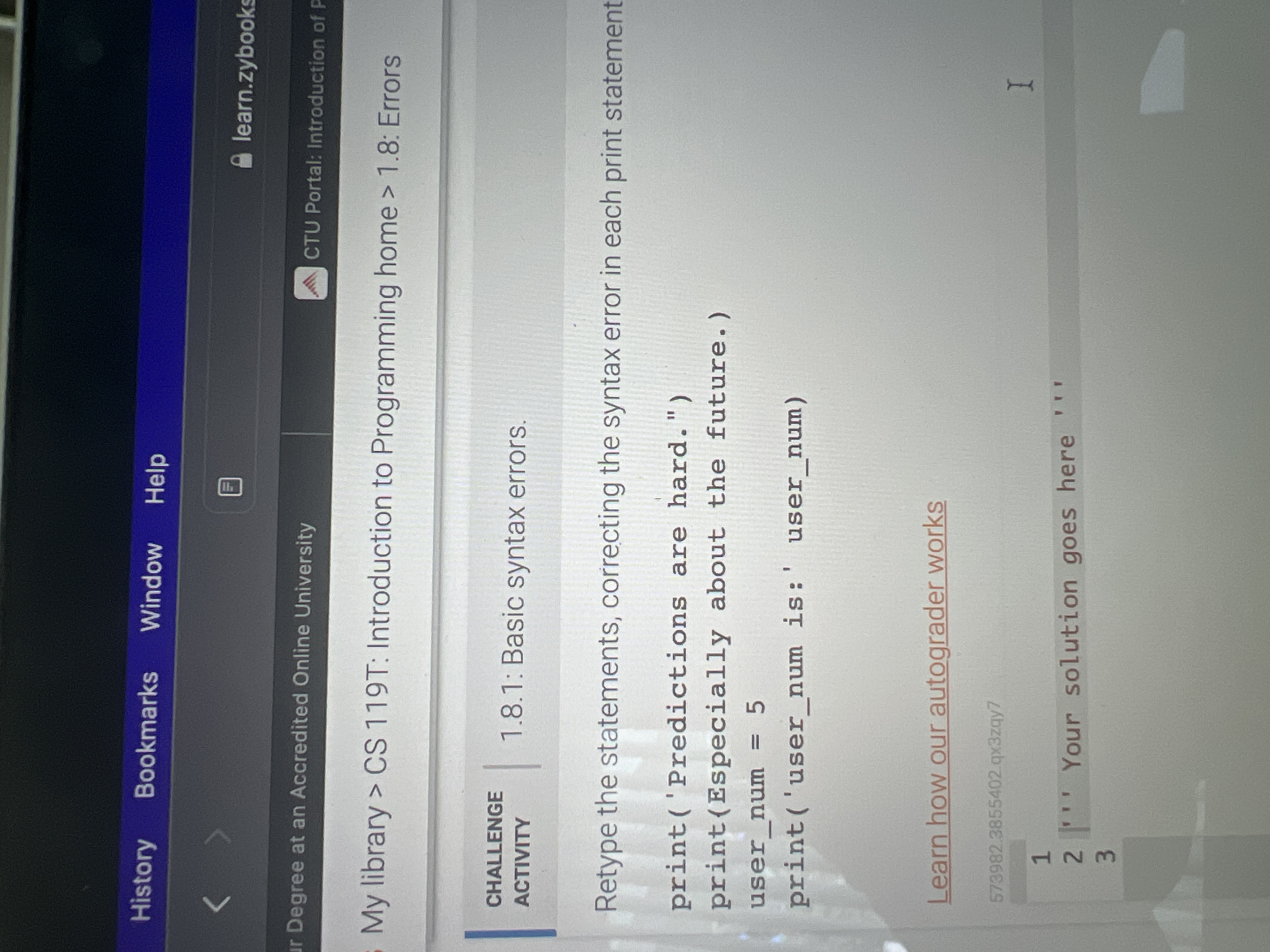 Solved Retype the statements, correcting the syntax error in | Chegg.com