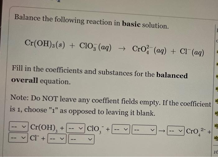 Balance The Following Redox Reaction In Basic Solution Cr Oh 3