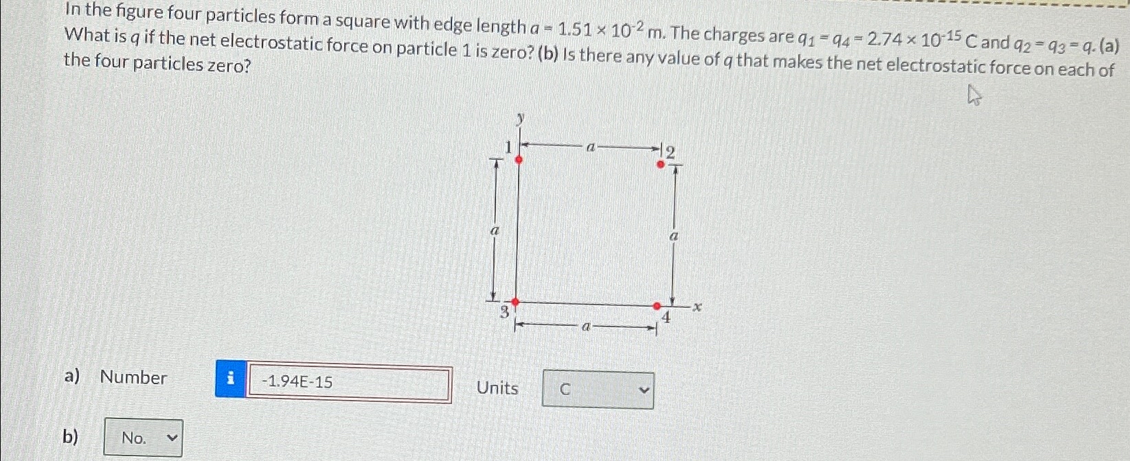 In the figure four particles form a square with edge