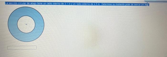 La sección circular de abajo tiene un radio intero de 3.1 in y un radio externo de 45 in Determine su momento polar de inerci