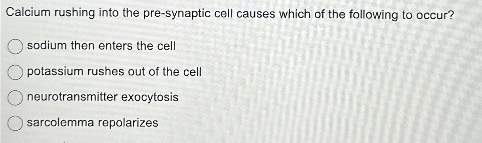 Solved Calcium rushing into the pre-synaptic cell causes | Chegg.com