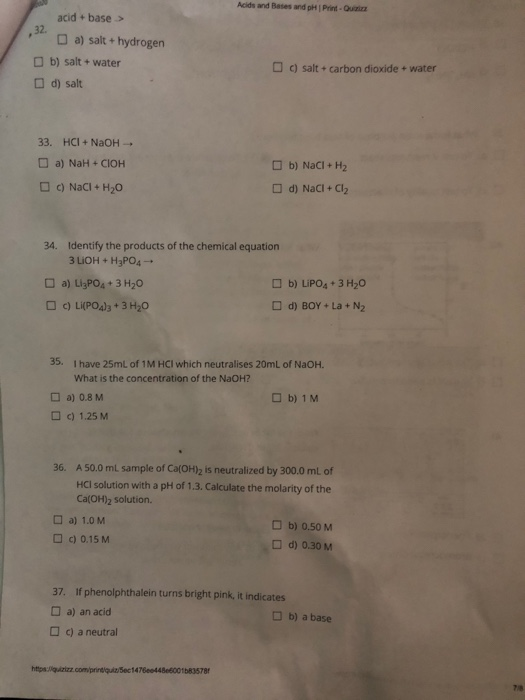 acid and base homework #3 ph answers