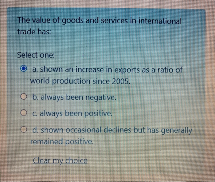 Solved The value of goods and services in international | Chegg.com