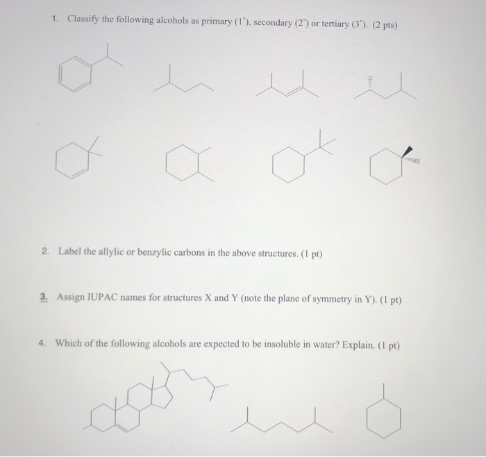 1. Classify The Following Alcohols As Primary (1'), | Chegg.com