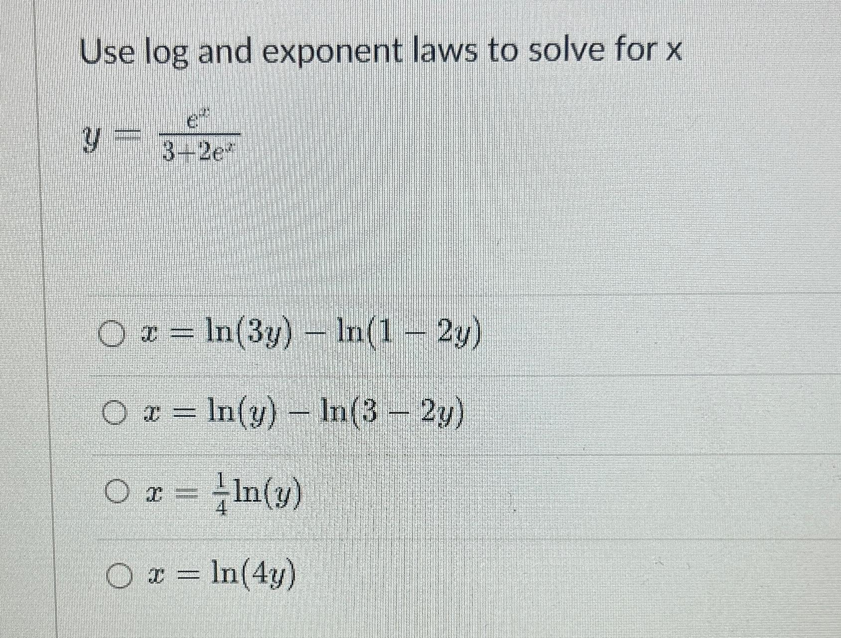 Solved Use log and exponent laws to solve for | Chegg.com