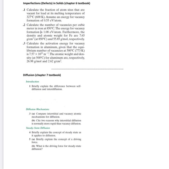 Solved Imperfections (Defects) In Solids (chapter 6 | Chegg.com