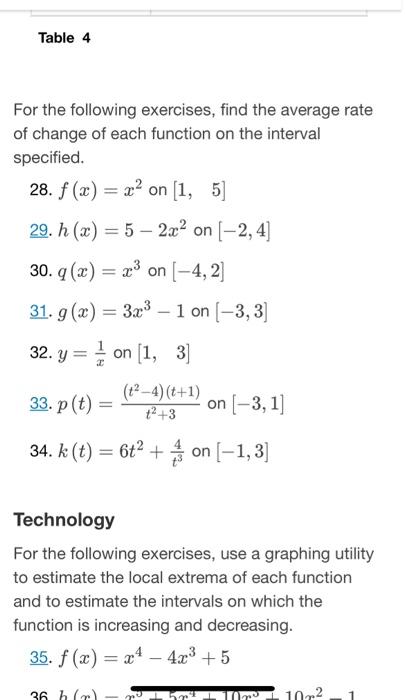Solved For the following exercises, find the average rate of | Chegg.com