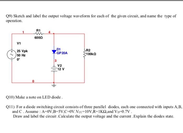Solved Q9) Sketch and label the output voltage waveform for | Chegg.com