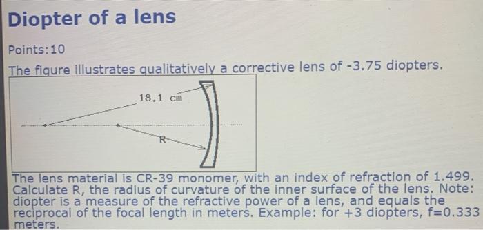 Solved Diopter of a lens Points:10 The figure illustrates | Chegg.com