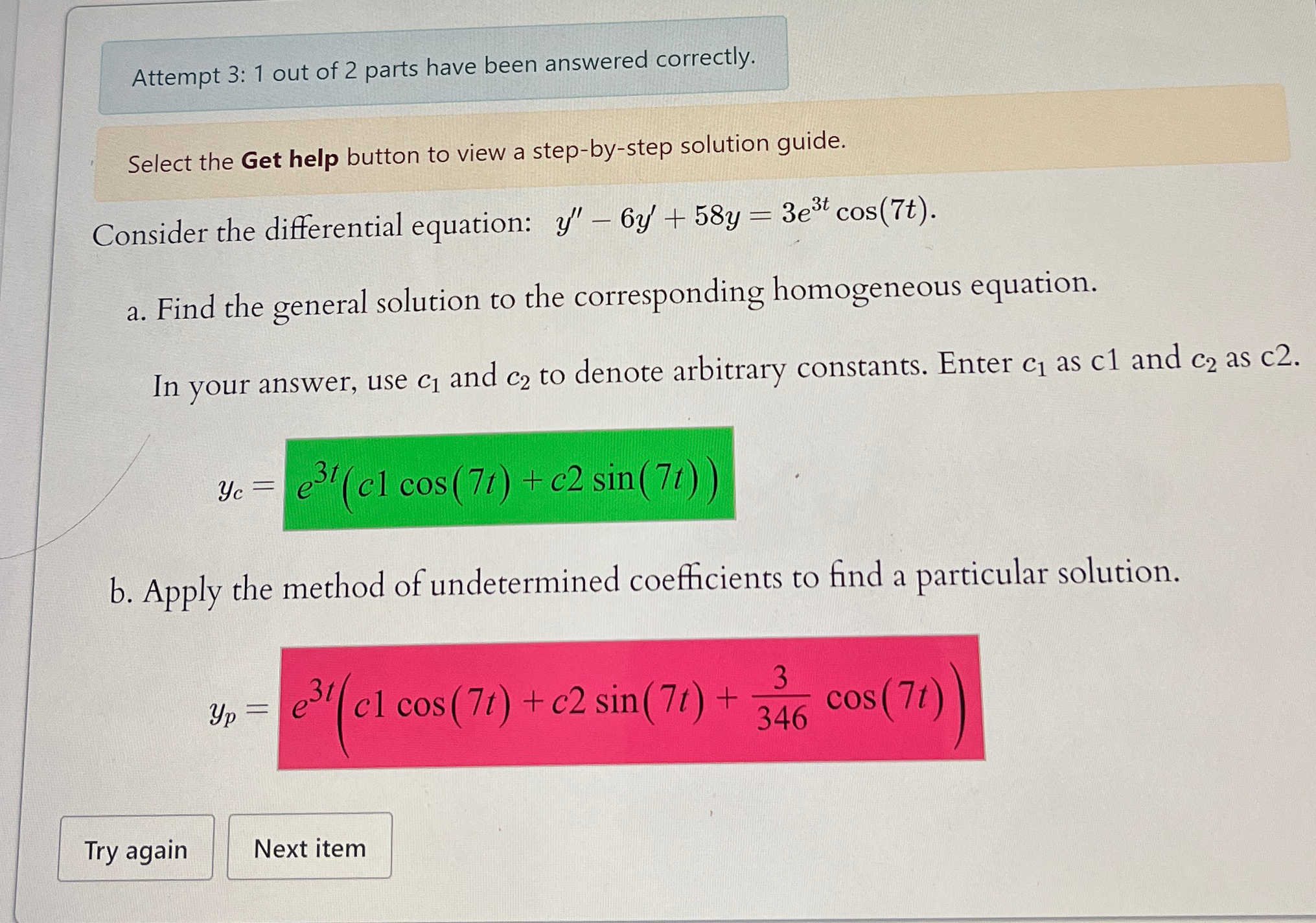 Solved Attempt 3: 1 ﻿out of 2 ﻿parts have been answered | Chegg.com