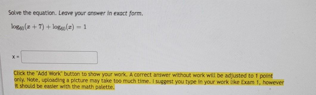 Solved Solve the equation. Leave your answer in exact form. | Chegg.com