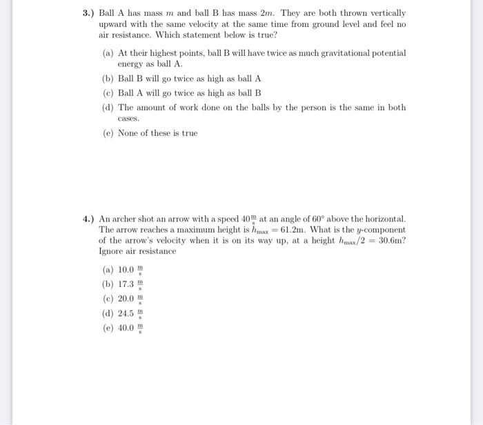 Solved 3.) Ball A has mass m and ball B has mass 2m. They | Chegg.com