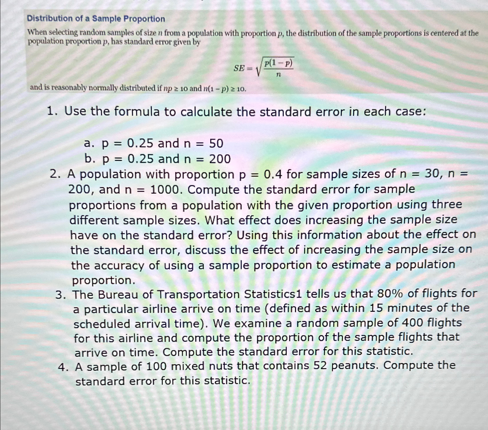 Solved Distribution of a Sample ProportionWhen selecting | Chegg.com