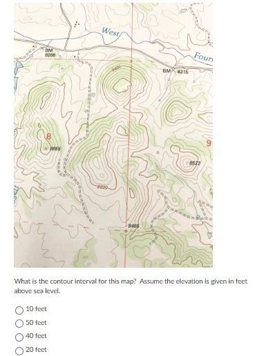 Solved What is the contour interval for this map? Assume | Chegg.com