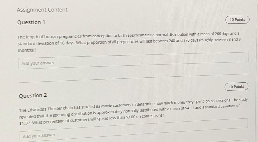 Solved Assignment Content 10 Points Question 1 The length of | Chegg.com
