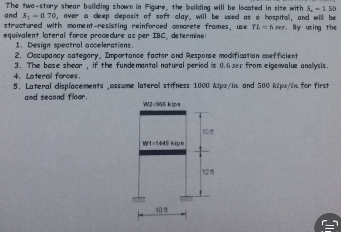 Solved The two-story shear building shown in Figure, the | Chegg.com