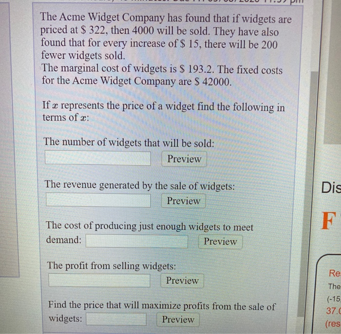 Solved The Acme Widget Company Has Found That If Widgets Are | Chegg.com