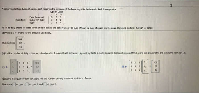 Solved A Bakery Sells Three Types Of Cakes, Each Requiring | Chegg.com