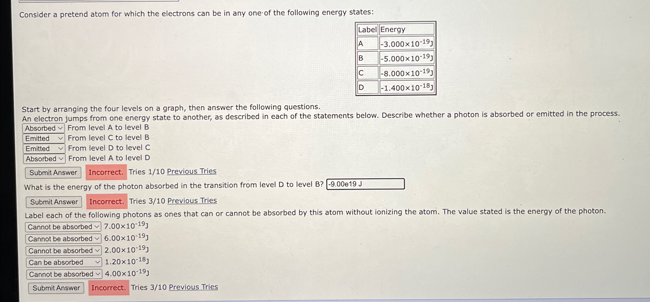 Solved Consider a pretend atom for which the electrons can | Chegg.com