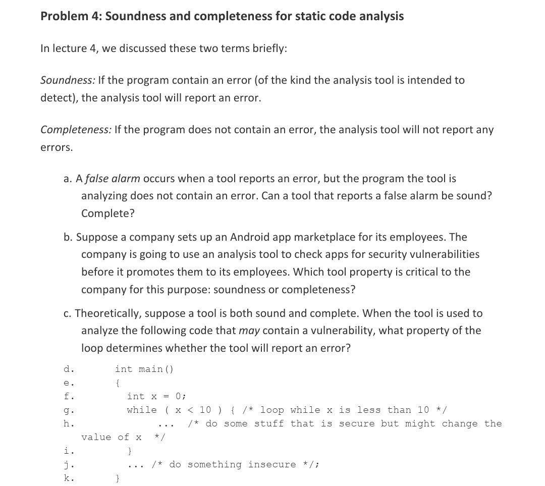 Solved Problem 4: Soundness and completeness for static code | Chegg.com