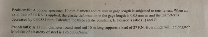 Solved Problem#2: A copper specimen 10 mm diameter and 50 mm | Chegg.com