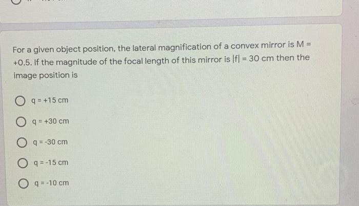 Solved For a given object position, the lateral | Chegg.com