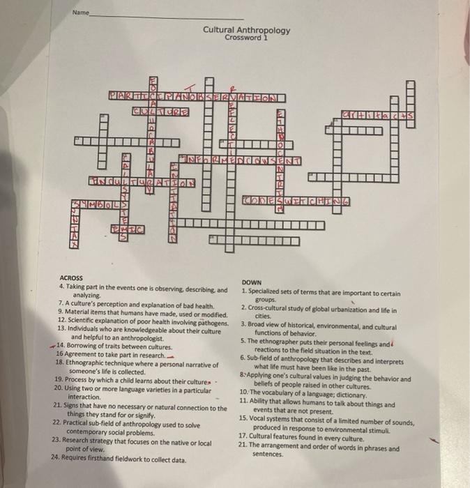 Cultural Anthropology crossword puzzle 4