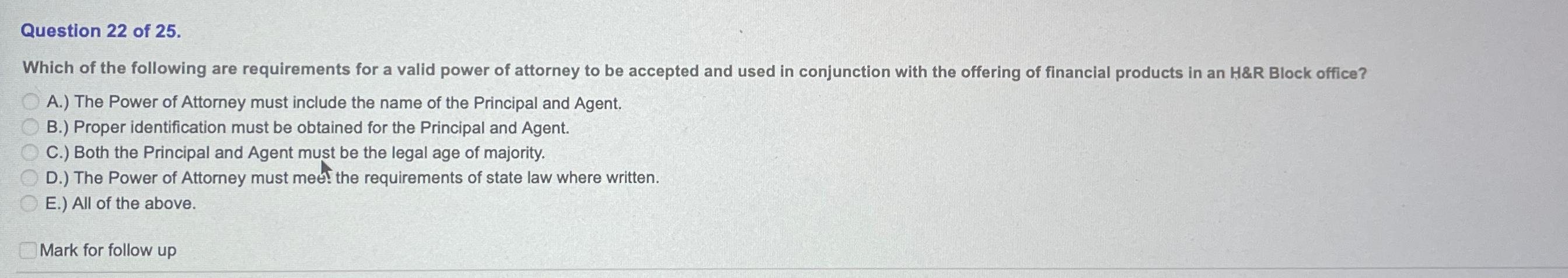 Solved Question 22 ﻿of 25.A.) ﻿The Power of Attorney must | Chegg.com