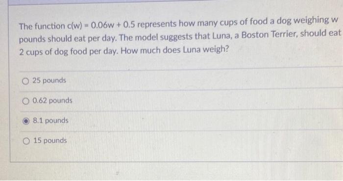 Solved The function c w 0.06w 0.5 represents how many Chegg