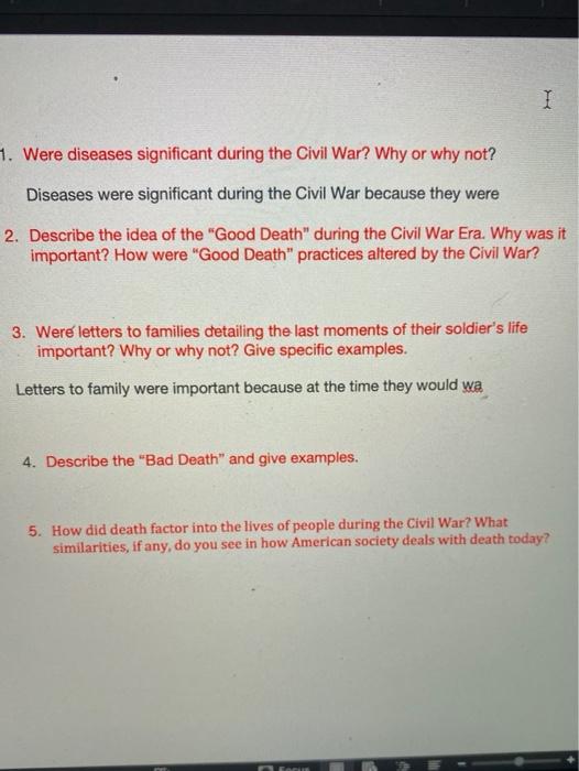 I 1. Were diseases significant during the Civil War?