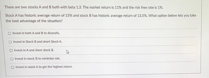 Solved There Are Two Stocks A And B Both With Beta 1.3. The | Chegg.com