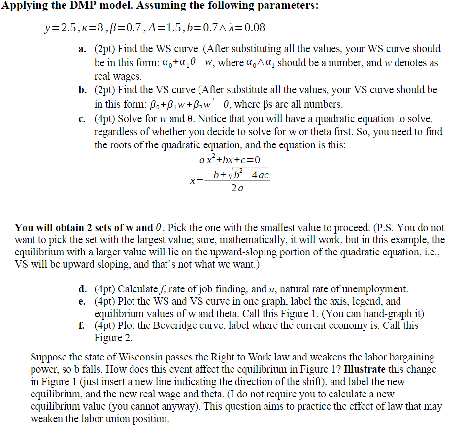 Solved Applying The DMP Model. Assuming The Following | Chegg.com