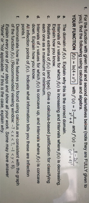 Solved a. C. 1. For the function with given first and second | Chegg.com