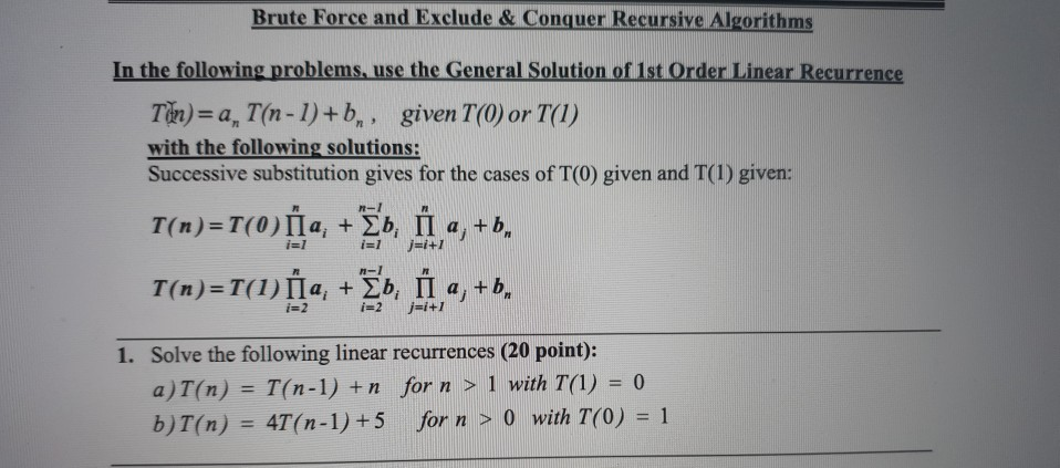 Solved Brute Force and Exclude & Conquer Recursive | Chegg.com