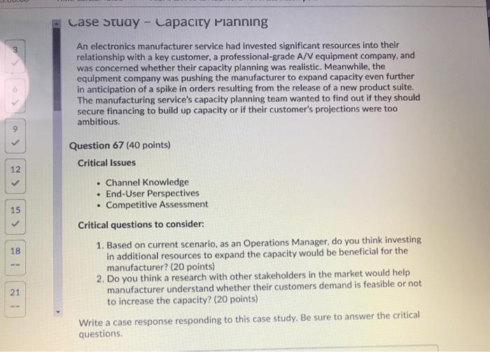 Solved Case Stuay - Capacity Planning 3 An electronics | Chegg.com