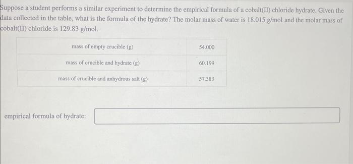 Solved Suppose a student performs a similar experiment to | Chegg.com