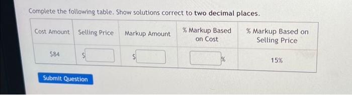Solved Complete the following table. Show solutions correct | Chegg.com