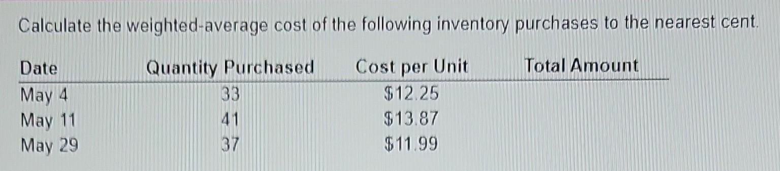 Solved Calculate The Weighted Average Cost Of The Following 5775