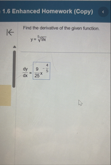 Solved 1.6 ﻿Enhanced Homework (Copy)Find the derivative of | Chegg.com