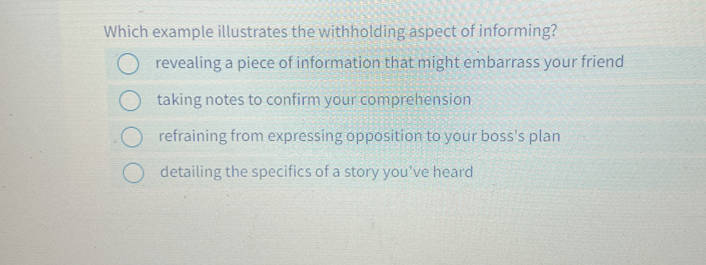 Solved Which example illustrates the withholding aspect of | Chegg.com